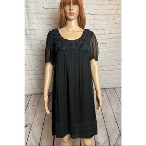 ECI New York Black Silk Cocktail Dress Short Sleeves Size 8/10